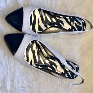 Anne Klein iFlex Flats Navy patent + white leather